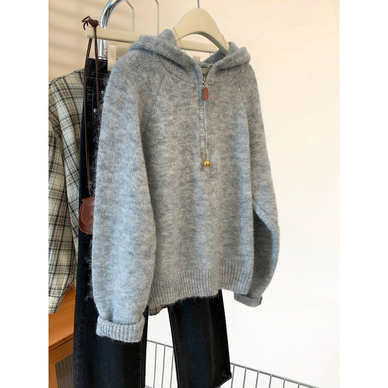 Damen Kuscheliger Hoodie mit halbem Reißverschluss und Kängurutasche Drune