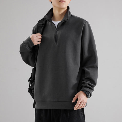 Herren Oversized-Halbzip-Sweatshirt mit hohem Stehkragen, schwerer French-Terry und minimalistischem Design Drune
