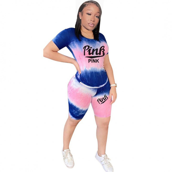Damen Sportliches Kurzarm Outfit mit trendigem Batikmuster Drune