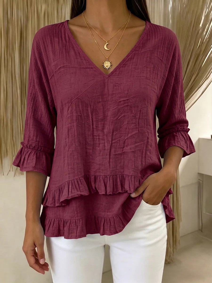 Damen Verspielte Langarm Bluse mit Volant Drune