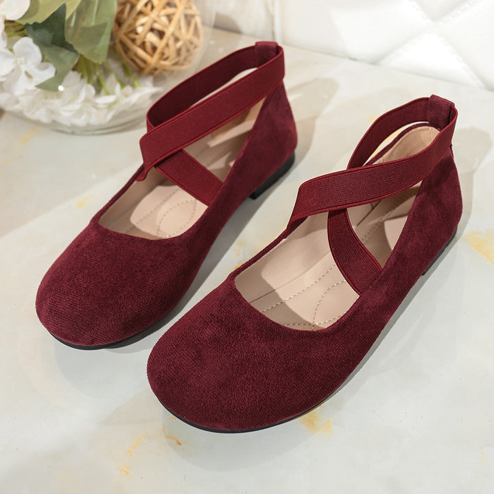 Damen Ballerinas mit elastischen Kreuzriemen und weichem Samtvelours-Obermaterial Drune