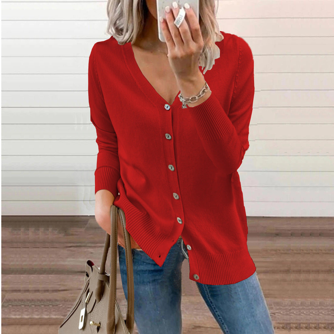 Damen Strickjacke mit V-Ausschnitt und feinen Knopfdetails Drune