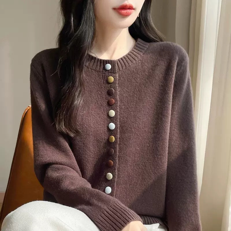 Damen Strickjacke mit kreativen Knopfdetails und feinem Material Drune