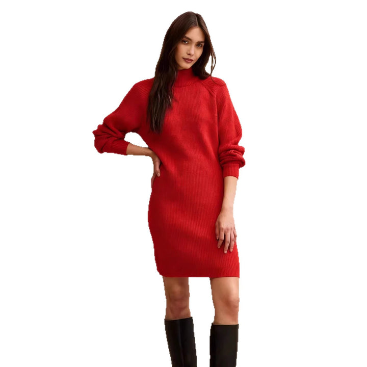 Damen Strickkleid in taillierter Silhouette mit Stehkragen und Raglanärmeln Drune