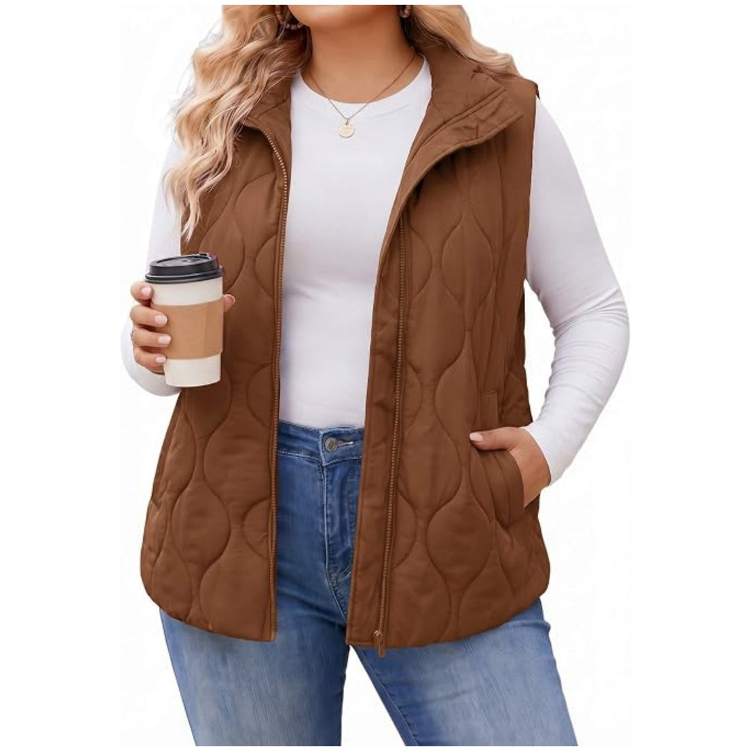 Damen gesteppte Weste mit hohem Kragen, figurfreundlicher Silhouette und Eingrifftaschen Drune
