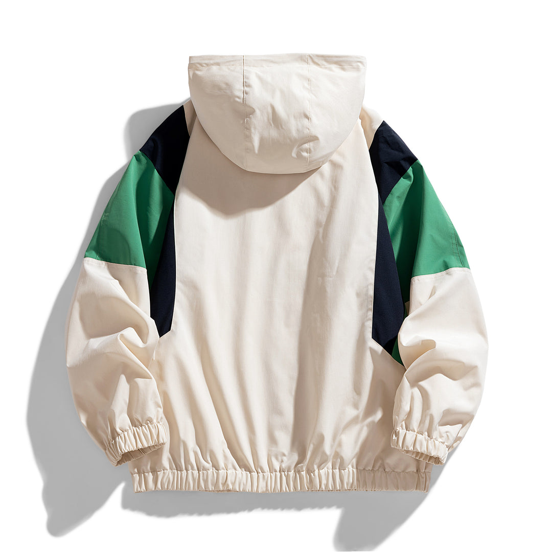 Herren Colorblock Windbreaker Kapuzenjacke mit Reißverschluss und elastischem Saum Drune