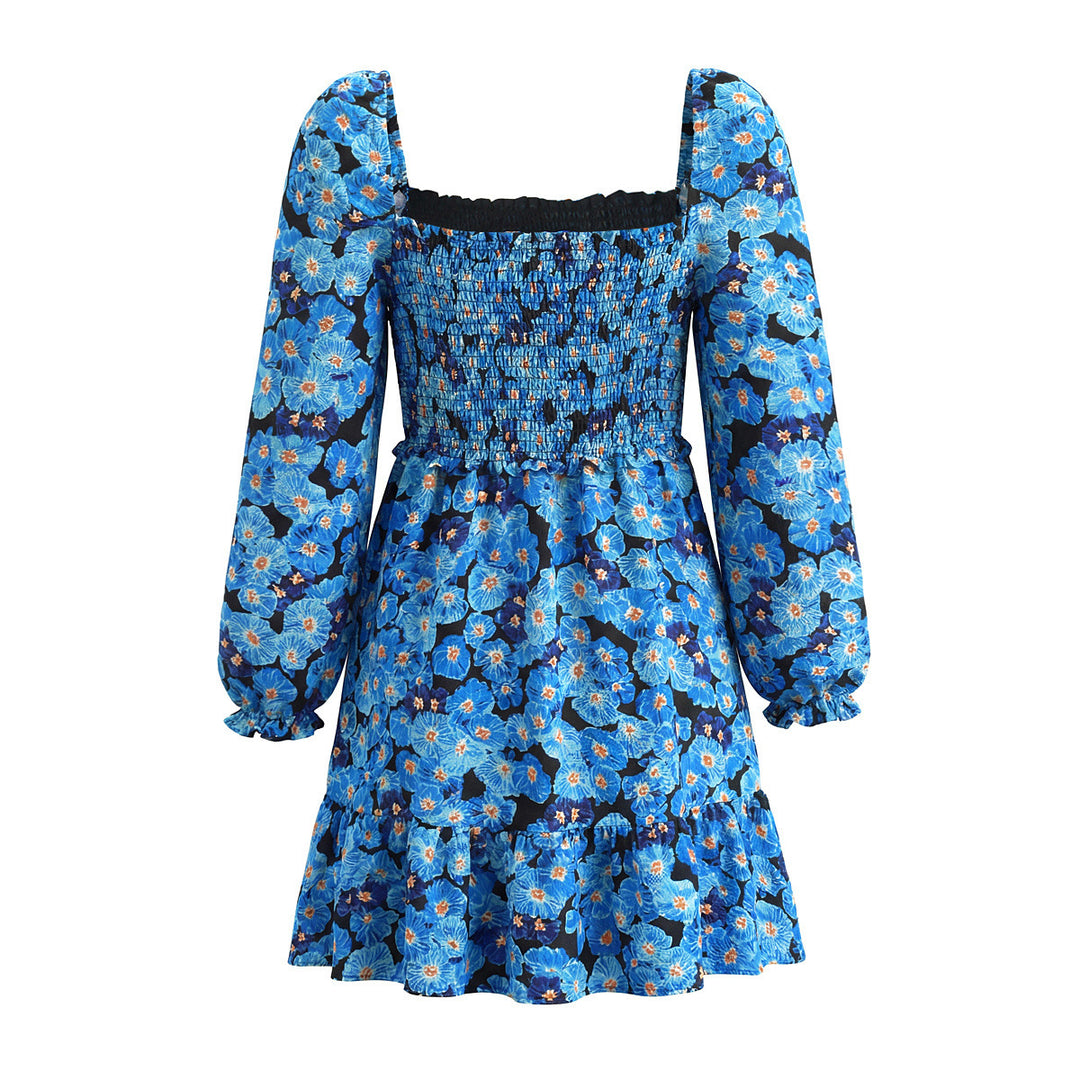 Damen Midikleid mit Smok-Büste, Volantstufen und langen Ballonärmeln Drune