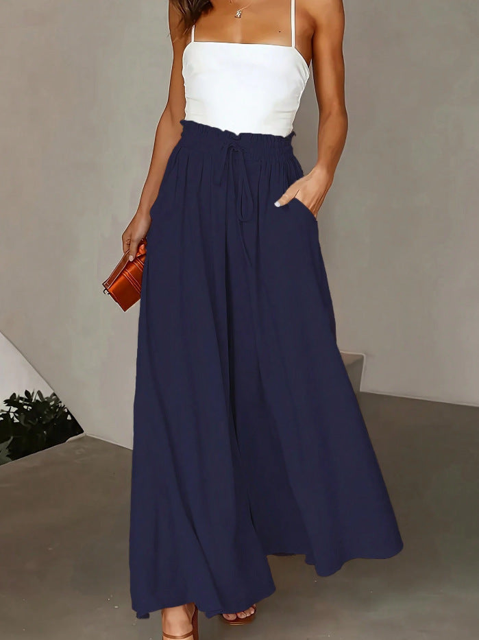 Damen nan fließende Palazzo-Hose mit Paperbag-Taille und tiefen Eingrifftaschen Drune