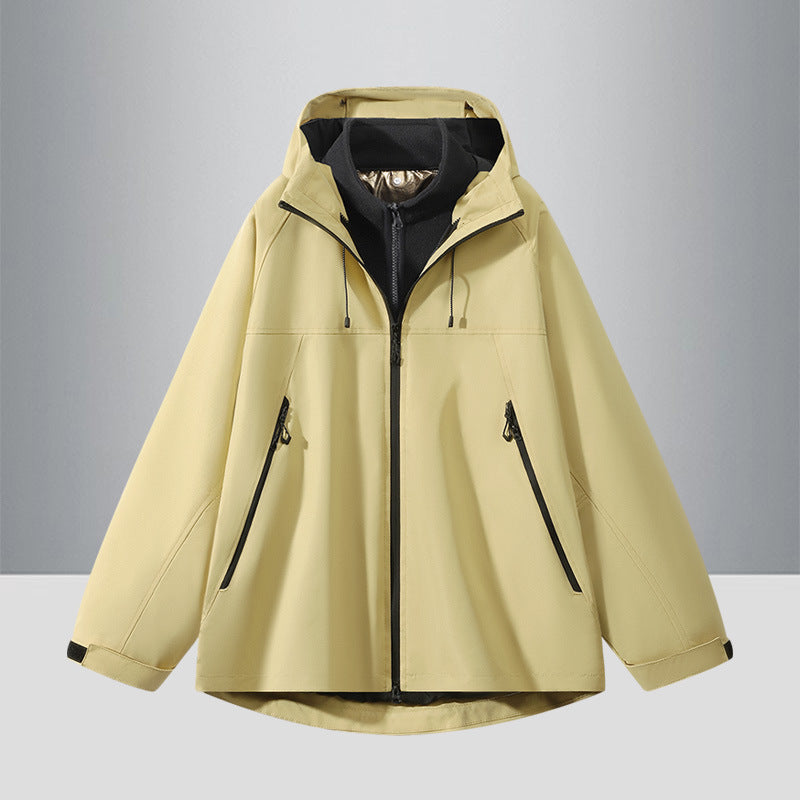 Herren Zweifarbige Softshell-Hybridjacke mit Kapuze, verlängerter Rücken und wasserabweisenden Reißverschlüssen Drune