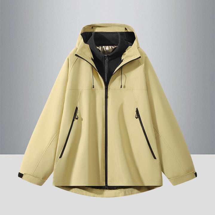 Herren Zweifarbige Softshell-Hybridjacke mit Kapuze, verlängerter Rücken und wasserabweisenden Reißverschlüssen Drune