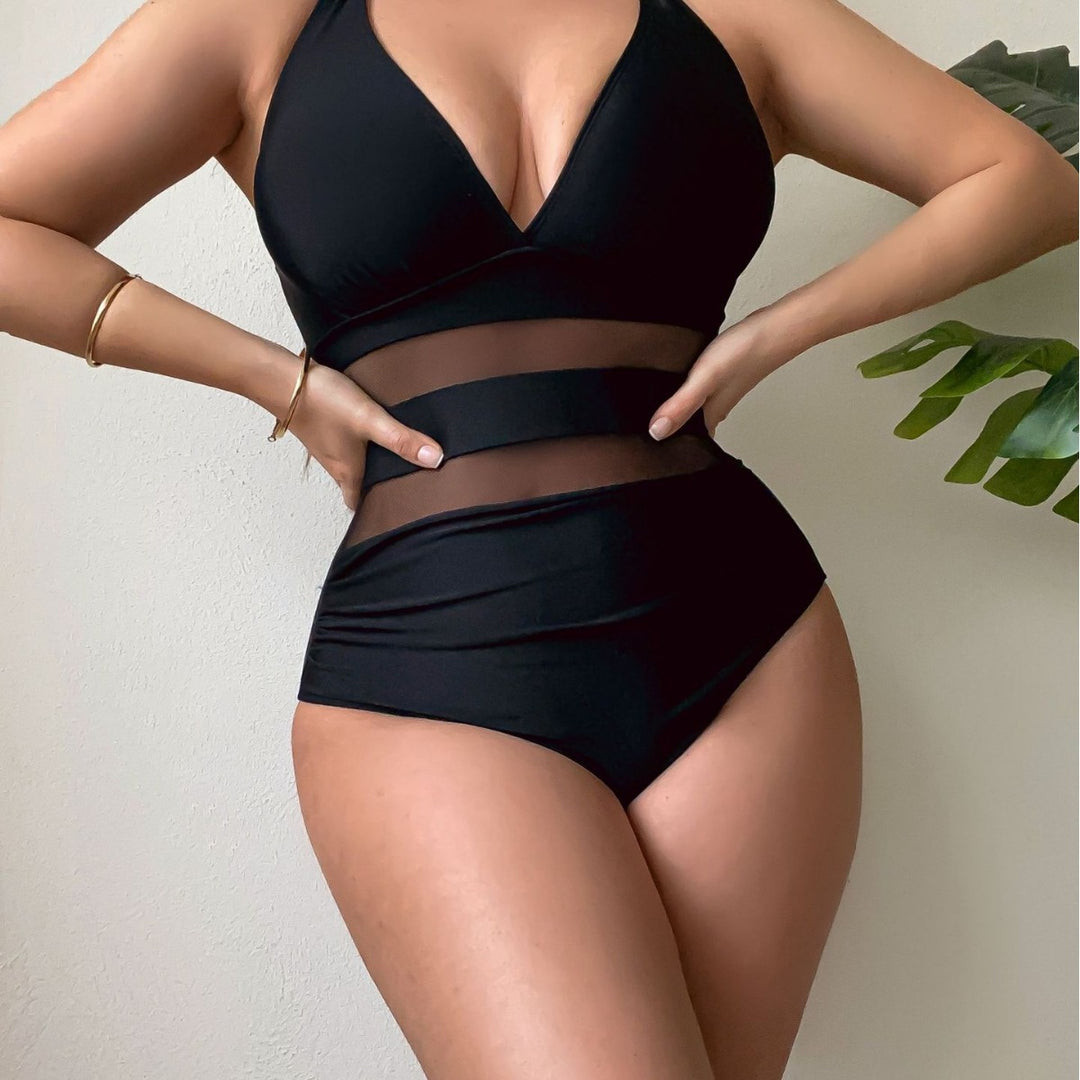 Damen Sportlicher Badeanzug mit transparenter Taille Drune