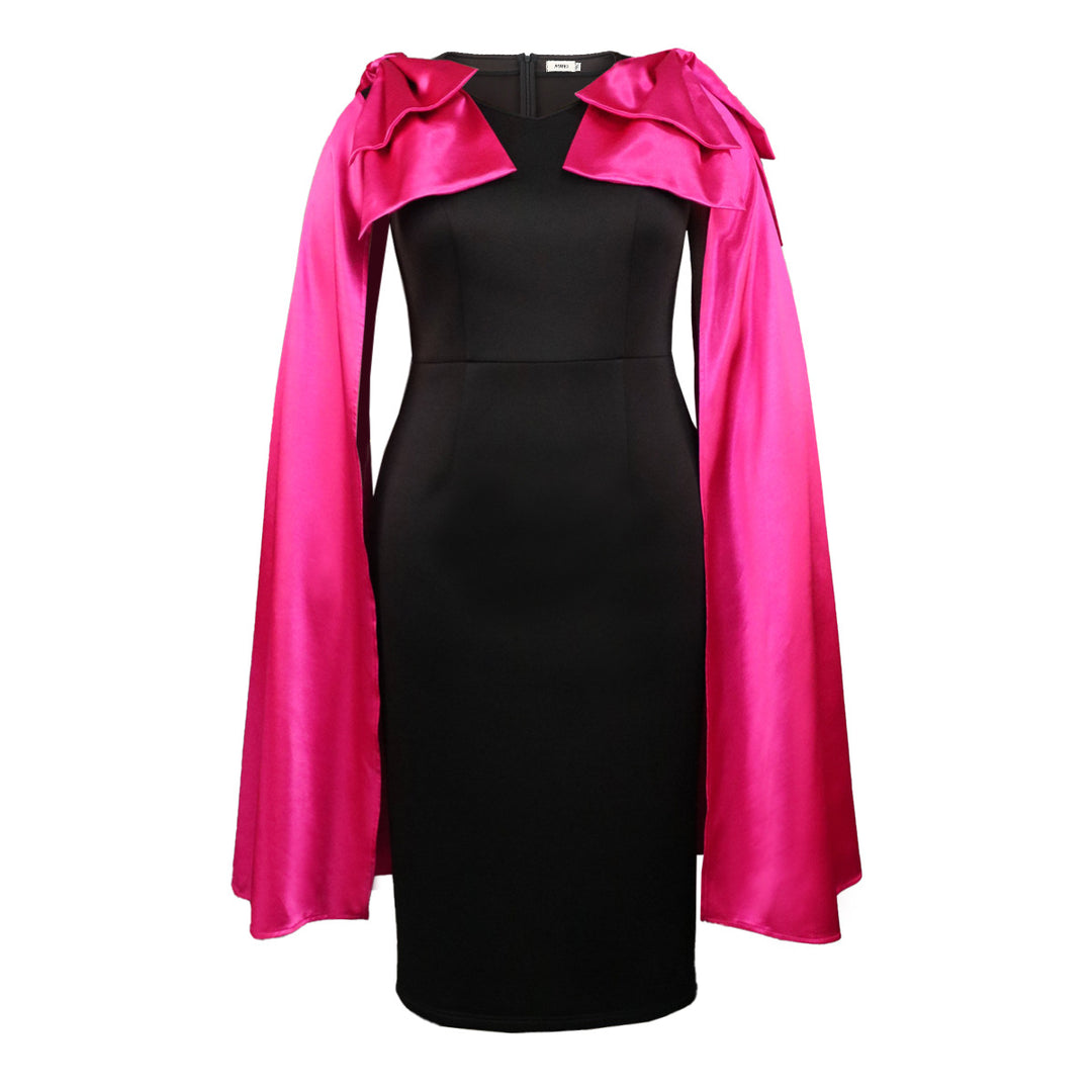 Damen Elegantes Wickelkleid mit dramatischem Cape-Ausschnitt Drune