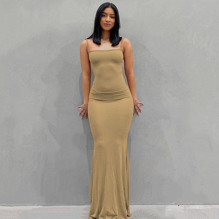 Damen Körperbetontes Maxi‑Jerseykleid mit taillierter Drapierung, langen Ärmeln und ausgestelltem Saum Drune