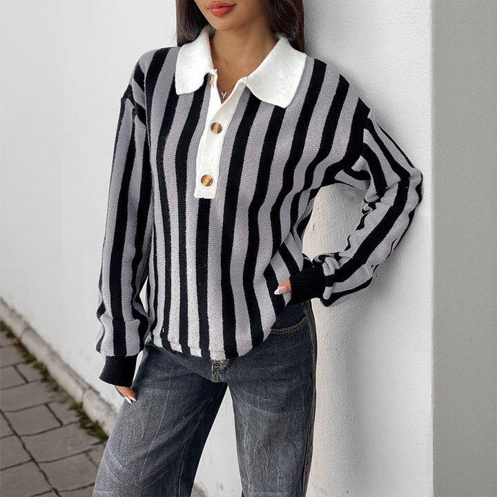 Damen Sportliches Polo-Shirt mit Streifen Drune