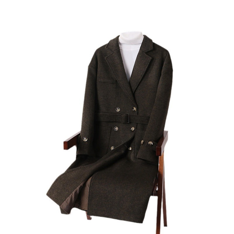 Herren Doppelreihiger Wollmix-Longcoat mit fallendem Revers und Pattentaschen Drune