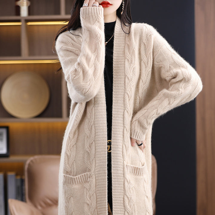Damen Oversize-Longcardigan aus weichem Wollmix mit kontrastierenden Blockstreifen Drune