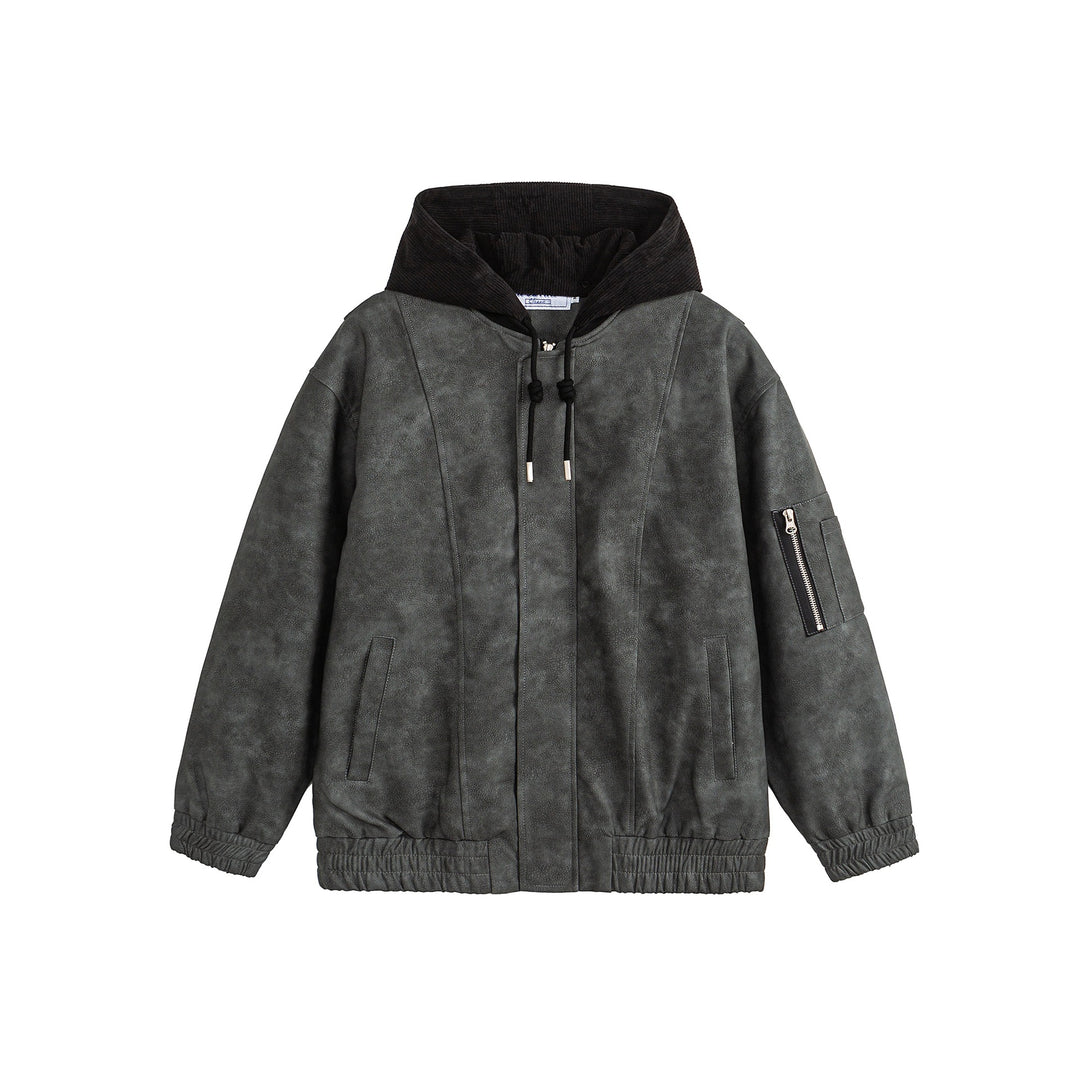 Unisex Boxy-wattierte Kapuzen‑Bomberjacke mit Veloursoptik, Cordkragen und Ärmel‑Zip Drune