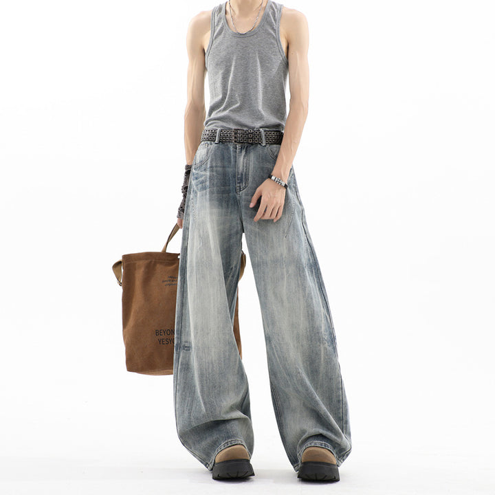Herren Ultraweite Baggy-Jeans mit tiefem Schritt und strukturierter Faltenoptik Drune
