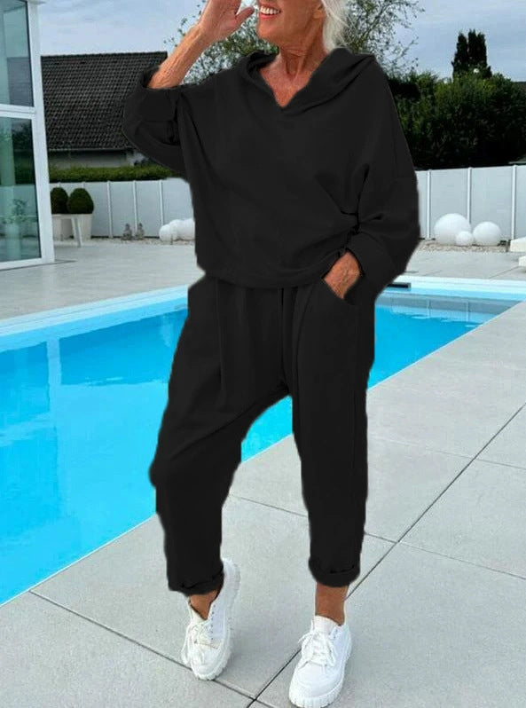 Damen lässiger Hoodie mit elastischem Bund und bequemen Jogginghosen Drune