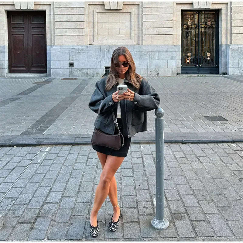 Damen Urbaner Oversize-Wolljacke mit praktischen Taschen Drune