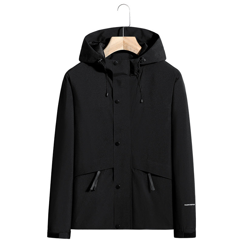 Herren Leichte wasserabweisende Kapuzen-Softshelljacke mit verdeckter Druckknopfleiste und Kordelzug Drune