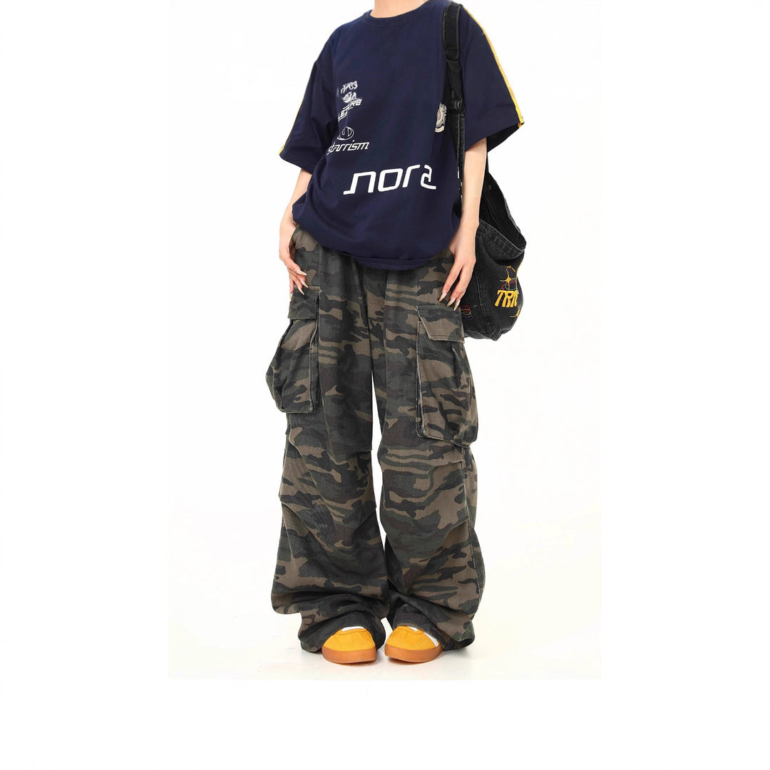 Damen Cargo-Hose mit weitem Bein und camouflagemuster Drune