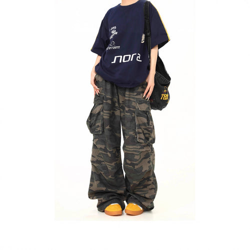 Damen Cargo-Hose mit weitem Bein und camouflagemuster Drune