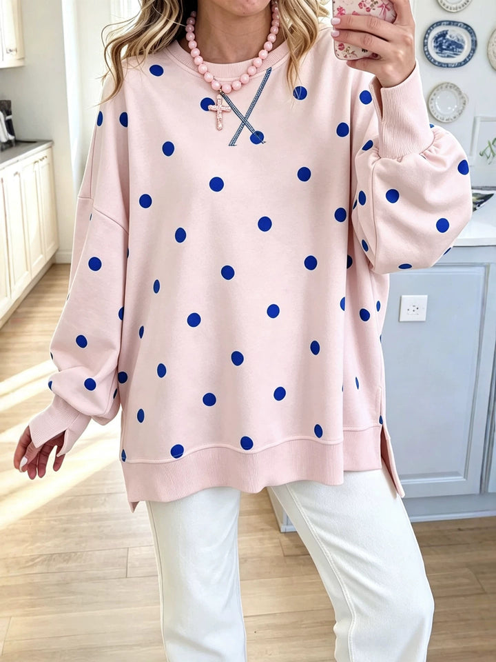 Damen Oversize-Sweatshirt mit Polka-Dot-Print und Ballonärmeln Drune