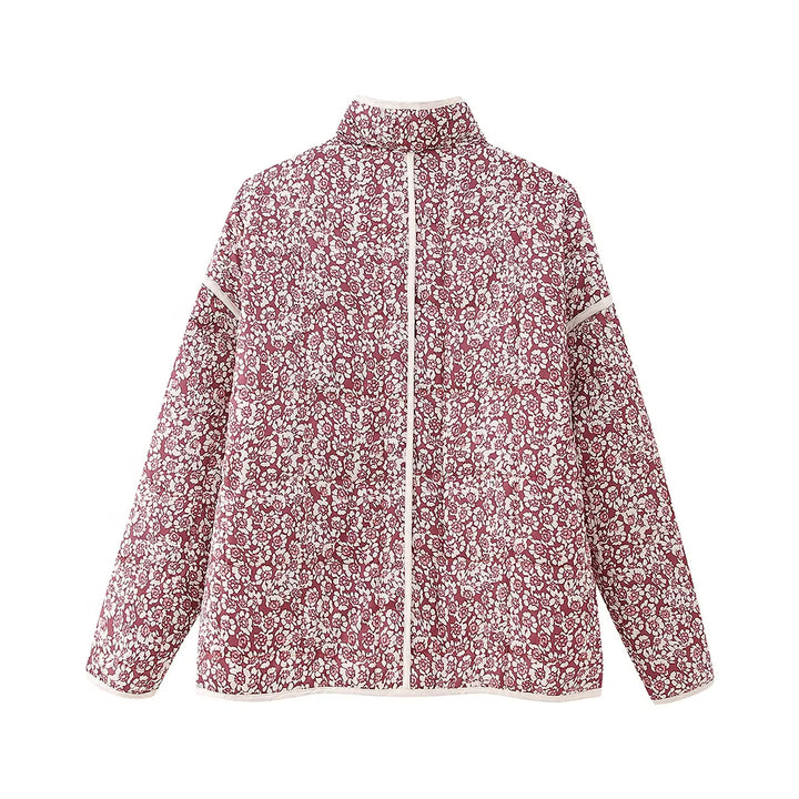 Damen nan gesteppte Blumenjacke mit Stehkragen Reißverschluss und aufgesetzten Taschen Drune