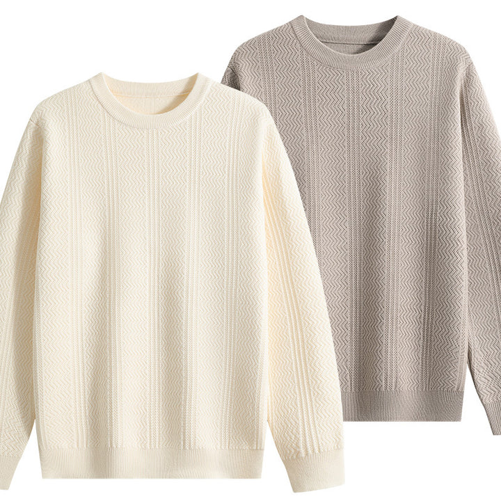 Unisex Strukturierter Rundhals-Strickpullover mit Ajourmuster Drune
