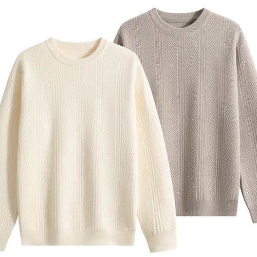 Unisex Strukturierter Rundhals-Strickpullover mit Ajourmuster Drune