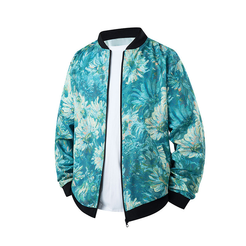 Herren Bomberjacke im Ethno-Print mit leichter Wattierung und geripptem Saum Drune
