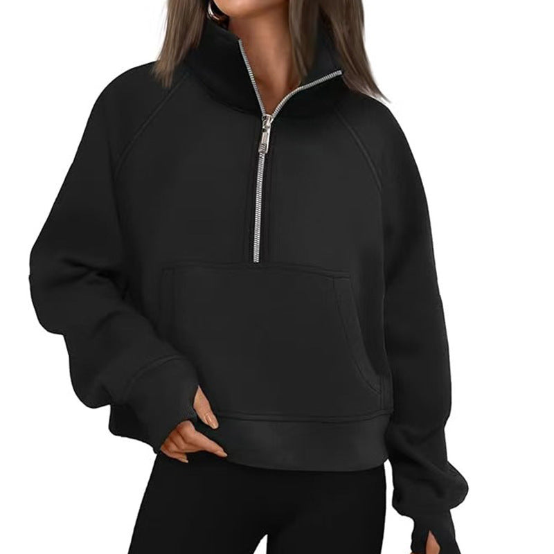 Damen Sportlicher Hoodie mit hohem Kragen Drune