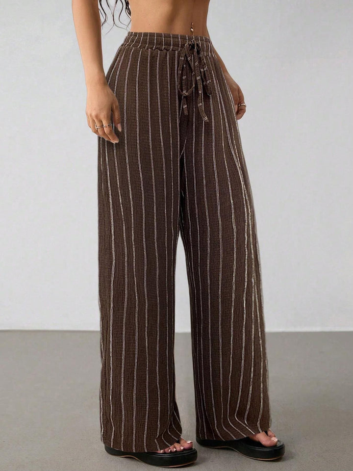 Damen Weite Strickhose mit hohem Bund und Kordelzug Drune