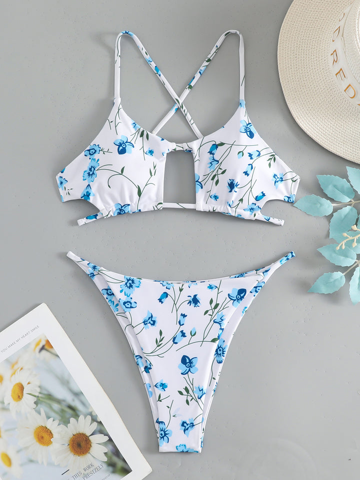 Damen Bikini-Set mit floralem Design und aufregendem Rückenschnürung Drune