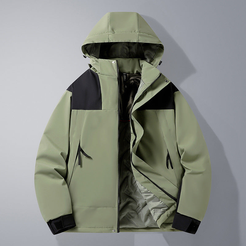 Herren Softshell-Isolationsjacke mit Kapuze, kontrastbesatz und verstellbaren Klettmanschetten Drune