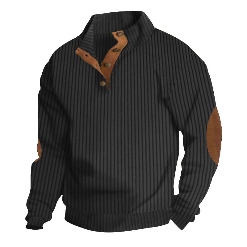 Herren Grobstrick-Troyer mit Zopfmuster, Stehkragen und Leder-Ellbogenpatches Drune