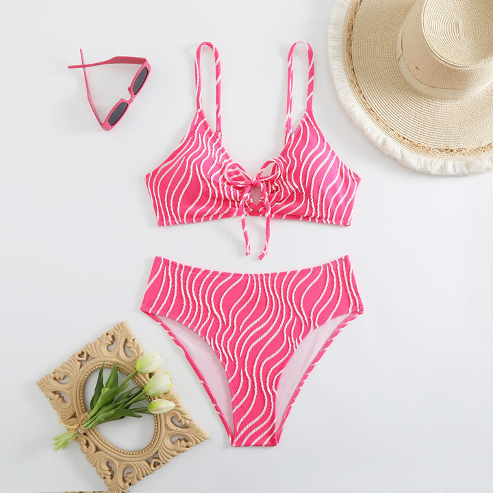 Damen Zweiteiliger Bikini mit verspieltem Wellenmuster Drune