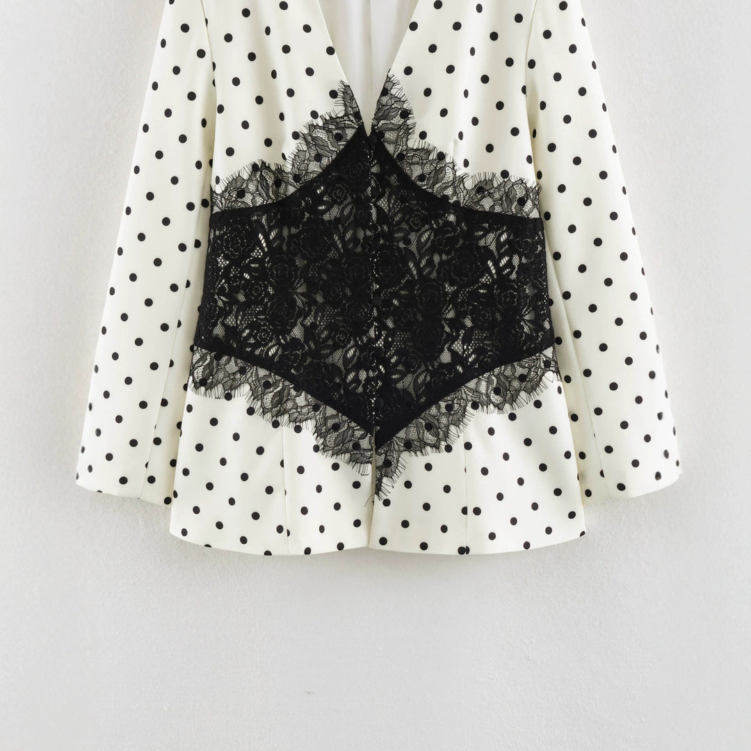 Damen Taillierter Blazer mit Spitzenbesatz und Punktemuster Drune