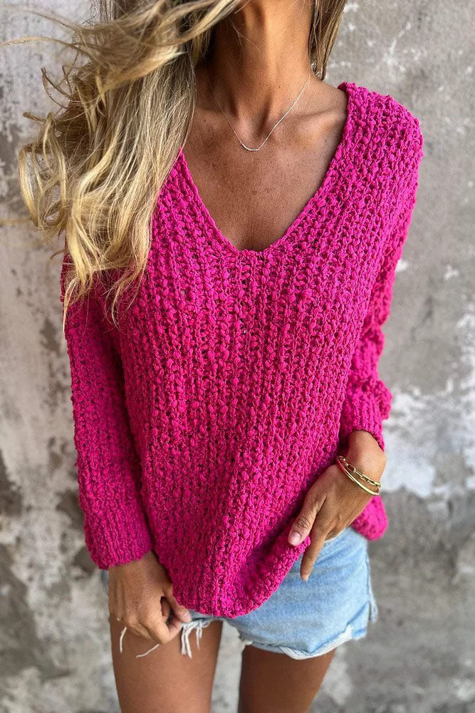 Drune Chunky gestrickter V-Ausschnitt gemütlicher langärmeliger Pullover