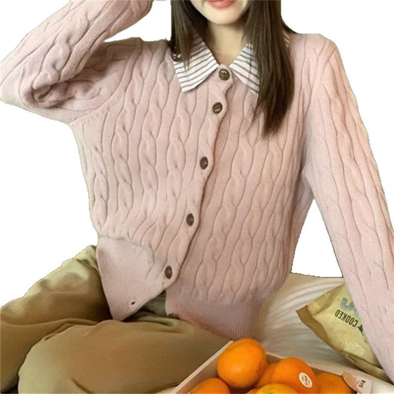 Damen Strickjacke mit strukturiertem Muster und klassischem Hemdkragen Drune