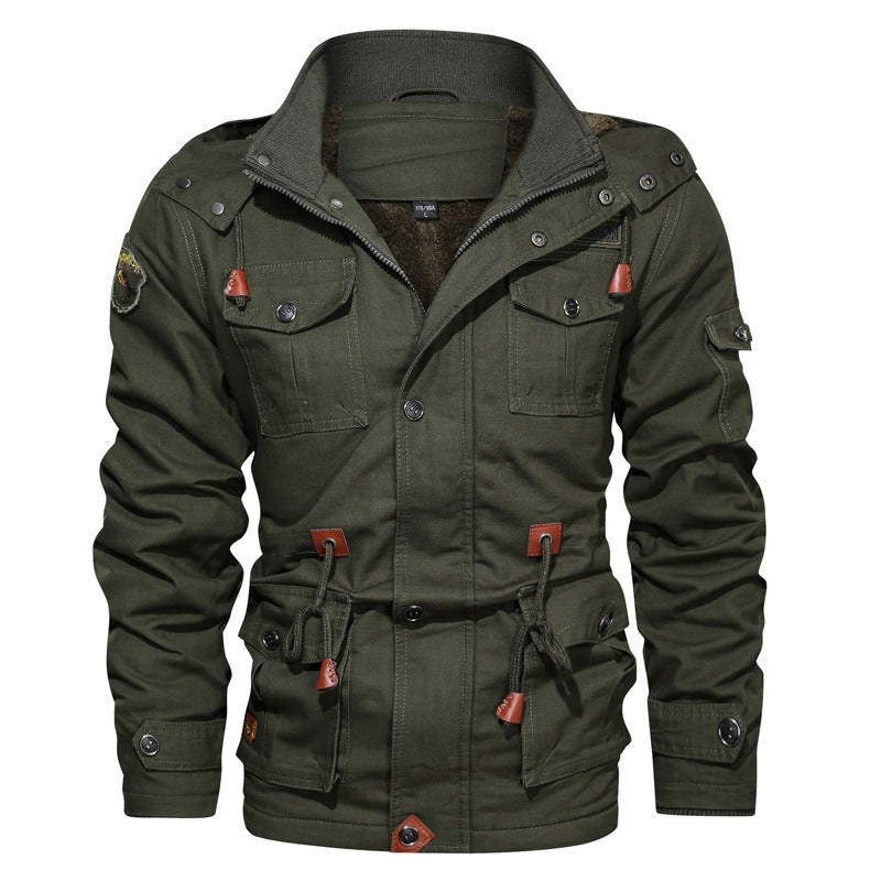 Herren Utility-Fieldparka aus Canvas mit Teddyfutter, Taillenkordel und Mehrfachtaschen Drune