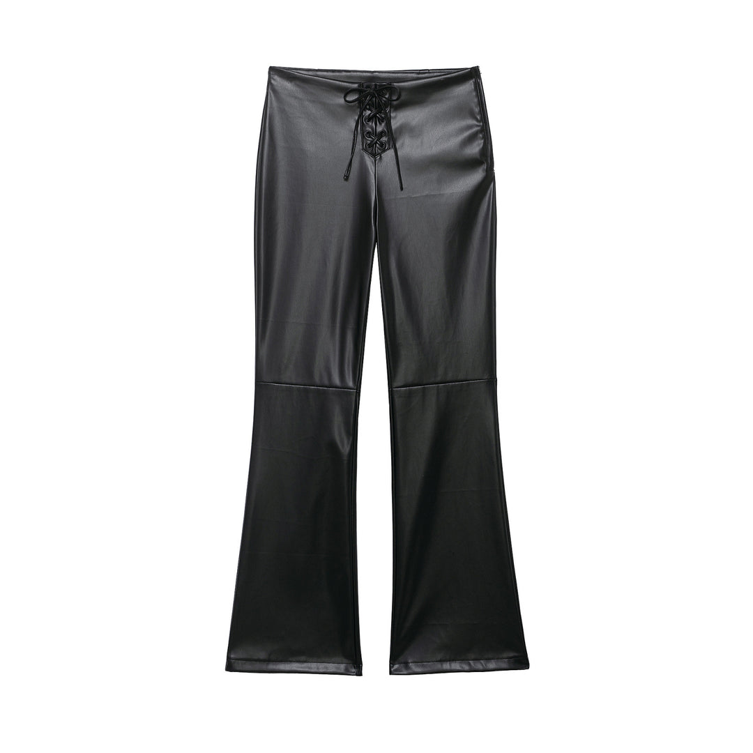 Damen hochgeschnittene ausgestellte Kunstlederhose mit Schnürungsdetail in der Taille Drune