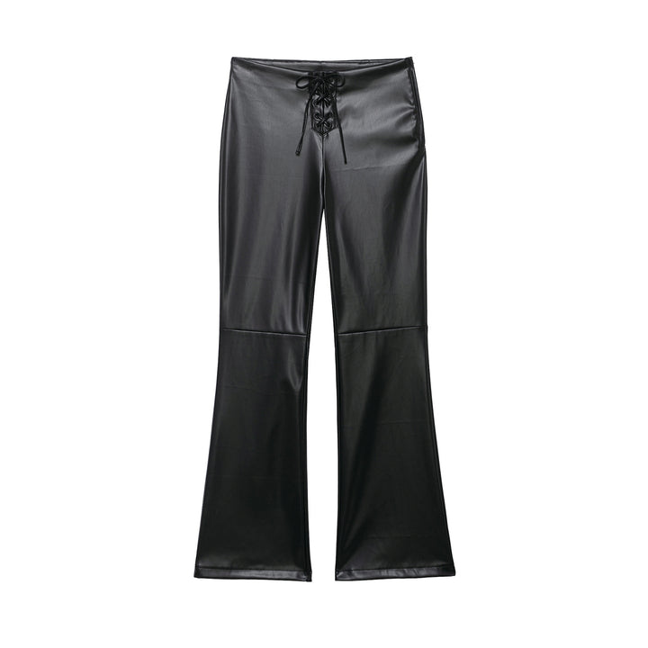 Damen hochgeschnittene ausgestellte Kunstlederhose mit Schnürungsdetail in der Taille Drune