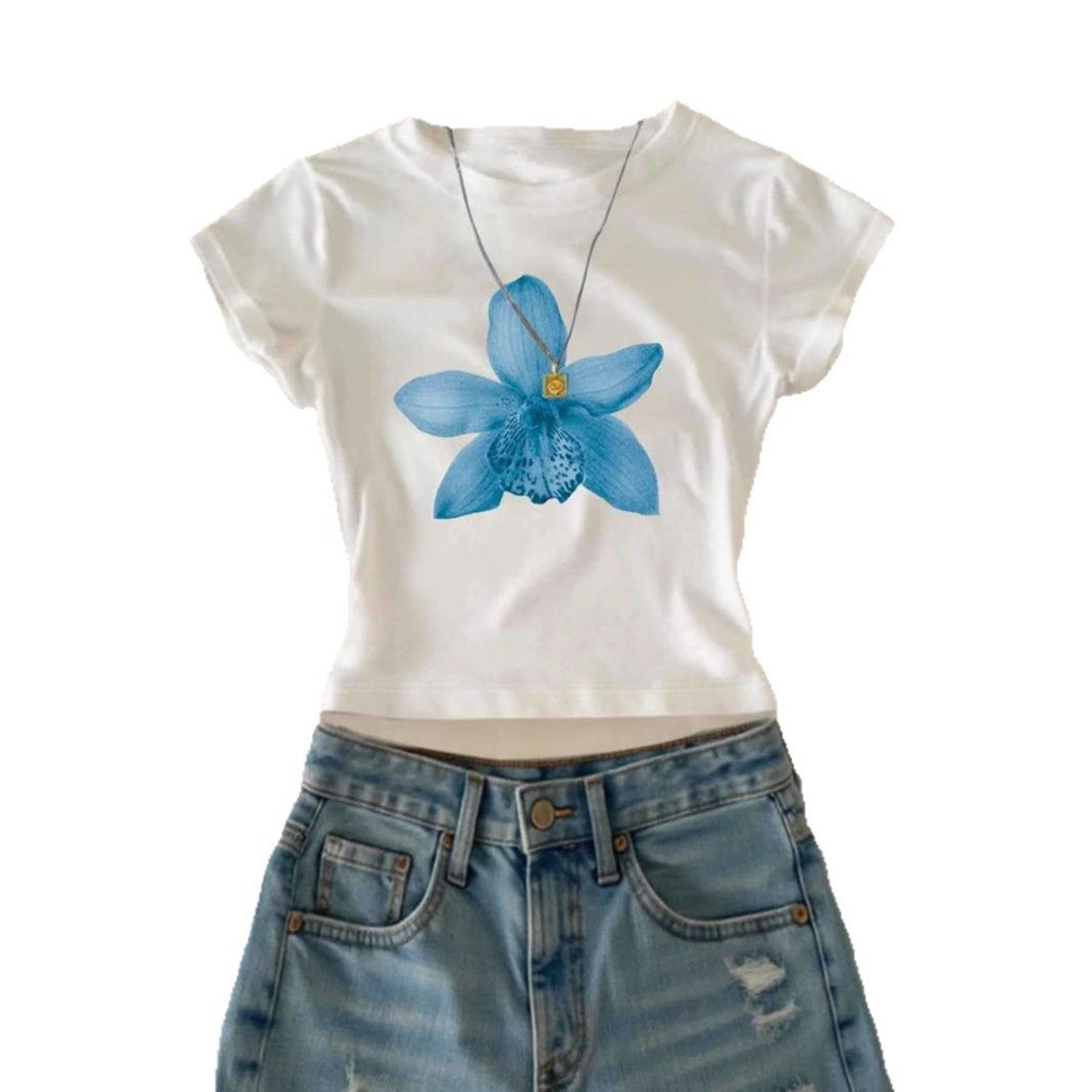 Damen Crop-T-Shirt mit floralem Druck und lässigem Schnitt Drune