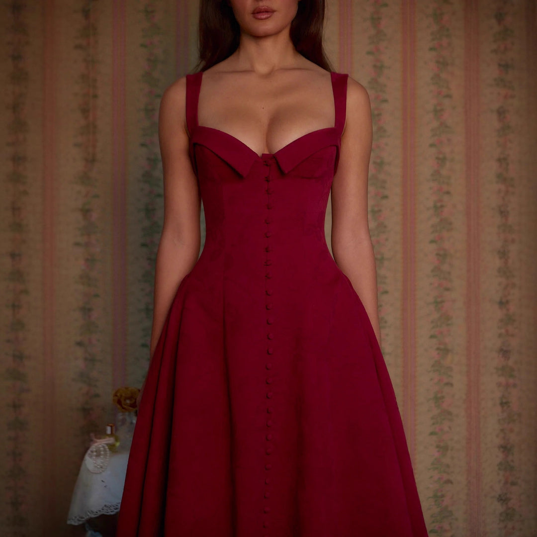 Damen A-linien Kleid mit schickem Bustier-Oberteil und Knopfleiste Drune