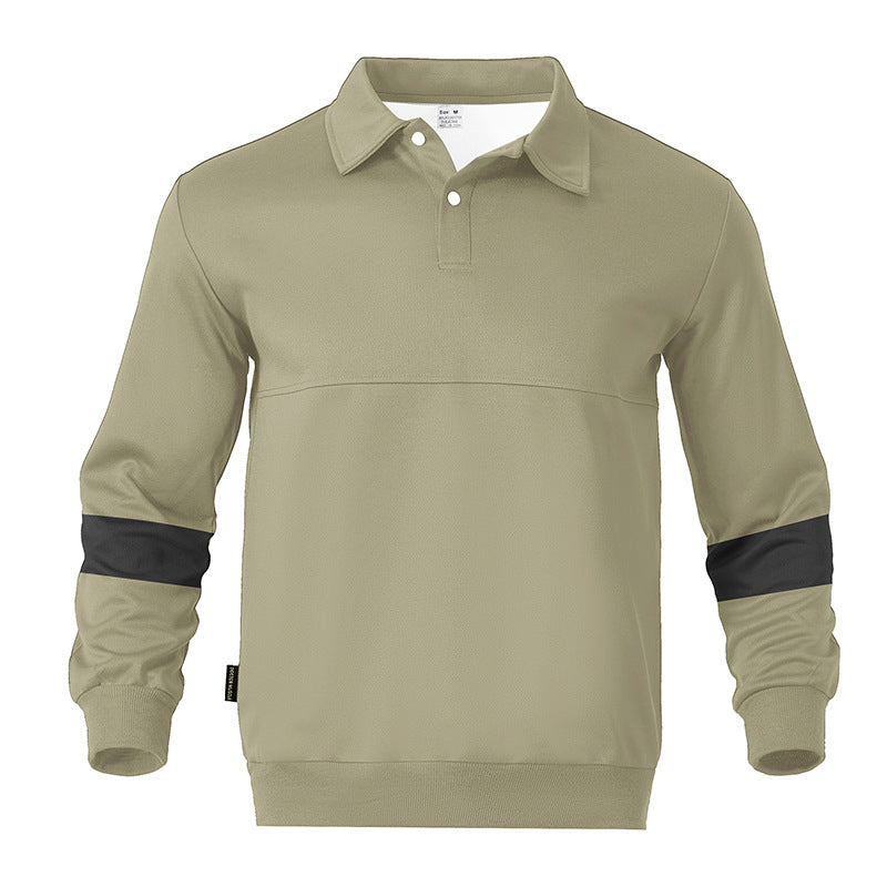 Herren Relaxed Polo-Sweatshirt mit Druckknopf-Blende und Kontrastarmdetails Drune