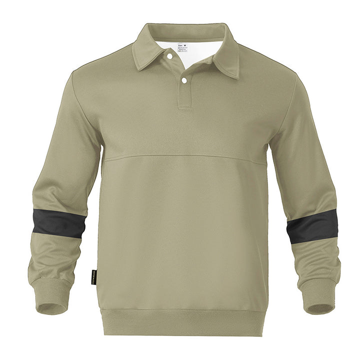 Herren Relaxed Polo-Sweatshirt mit Druckknopf-Blende und Kontrastarmdetails Drune