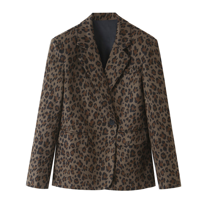 Damen Taillierter Blazer mit Leopardenprint, Reverskragen und Pattentaschen Drune