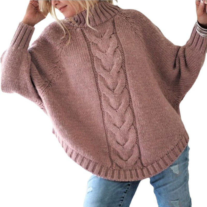 Damen Strickpullover mit hohem Kragen und Zopfmuster Drune